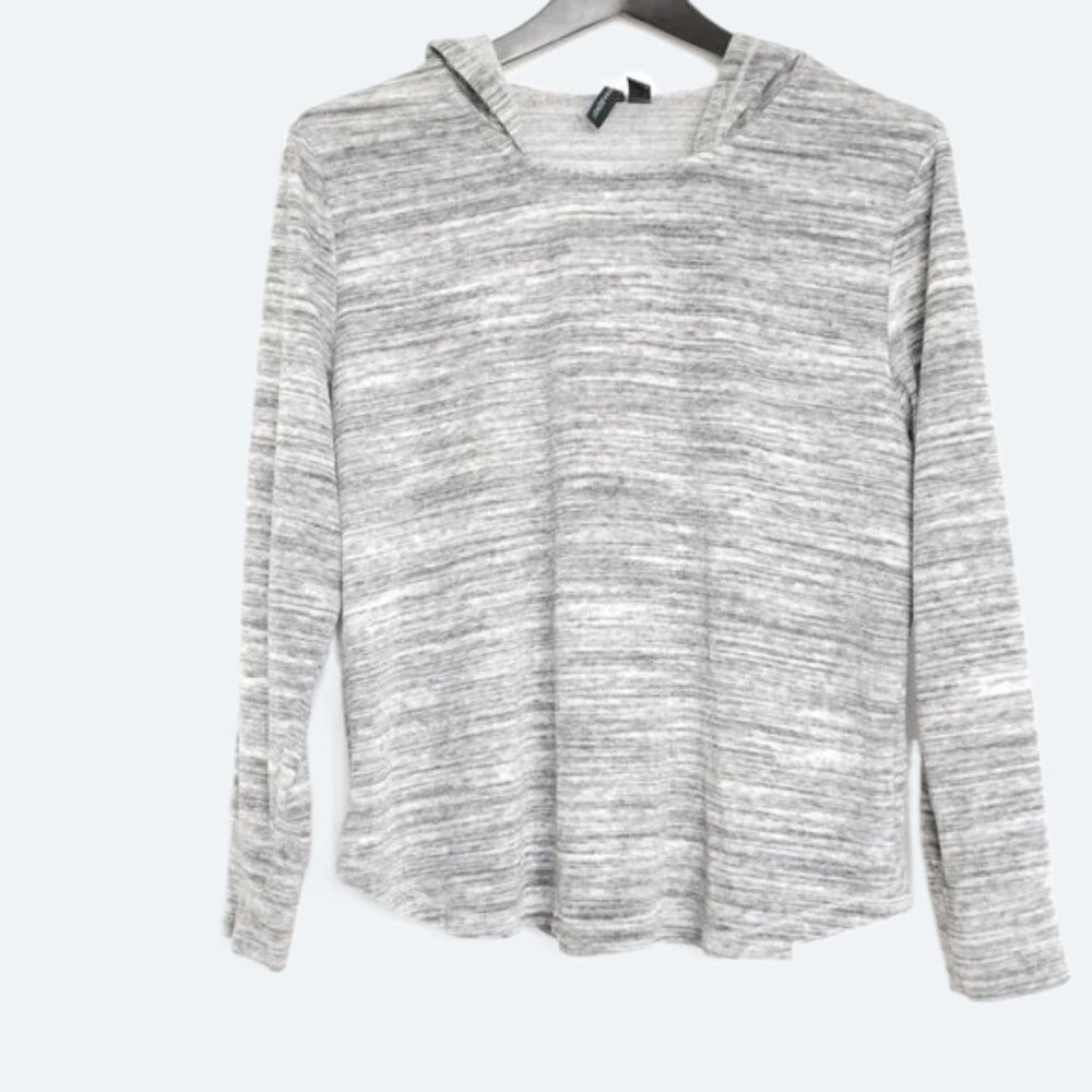 Cynthia Rowley grey hooded pull over velvet fleece sweatshirt hoodie size XL